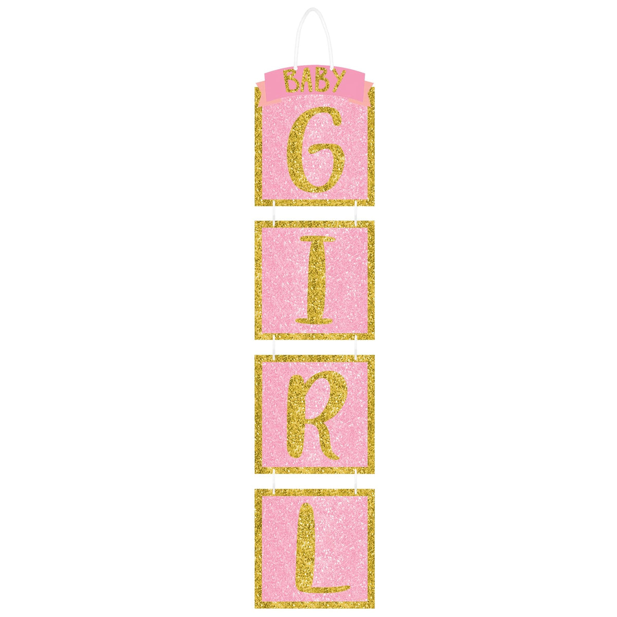 Baby Girl Stacked Hanging Sign, Pink, 36-inch