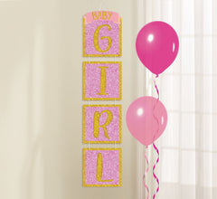 Baby Girl Stacked Hanging Sign, Pink, 36-inch