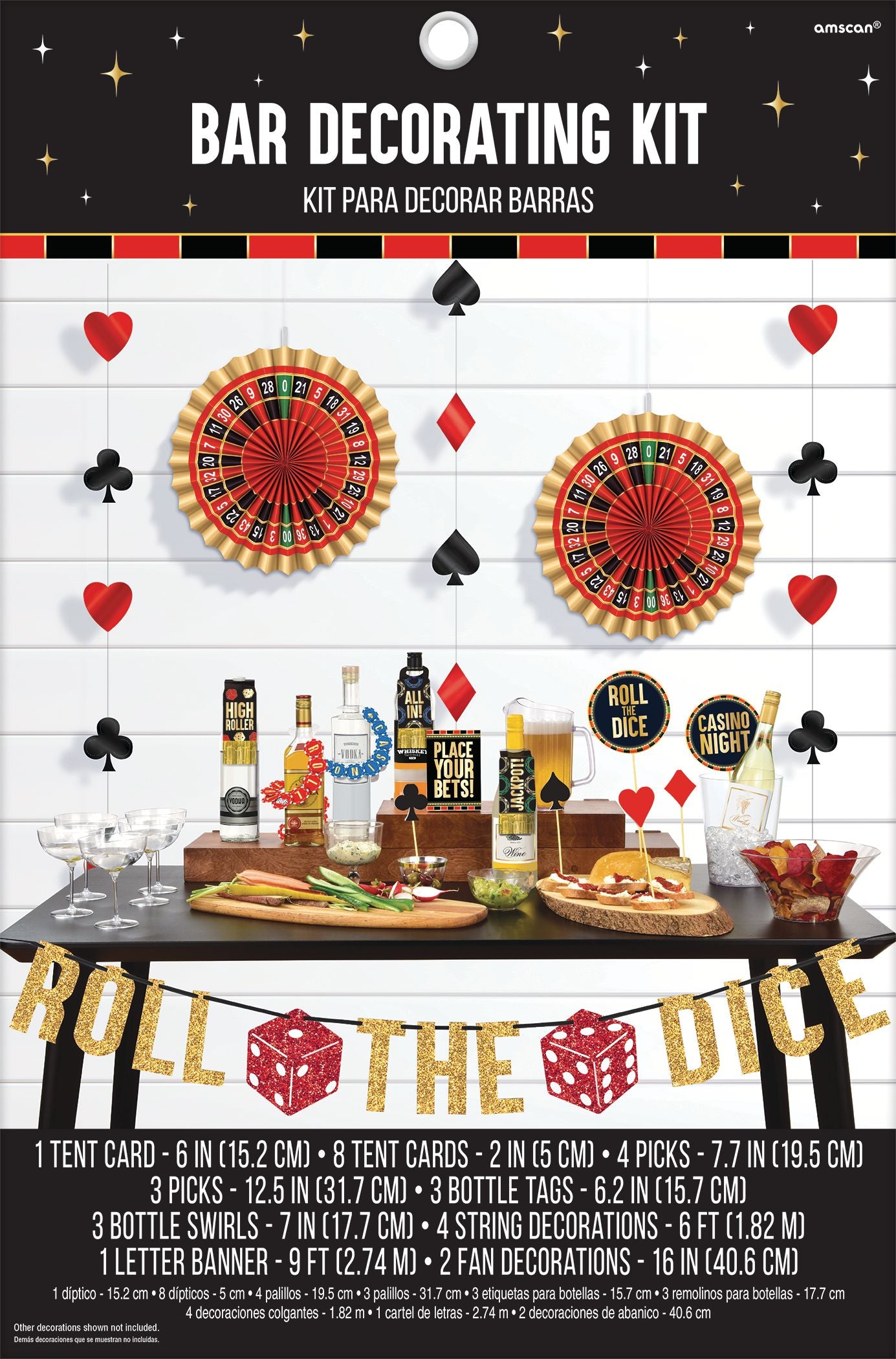 Roll the Dice Bar Decorating Kit, Red/Black, 16-inch, 29-pk