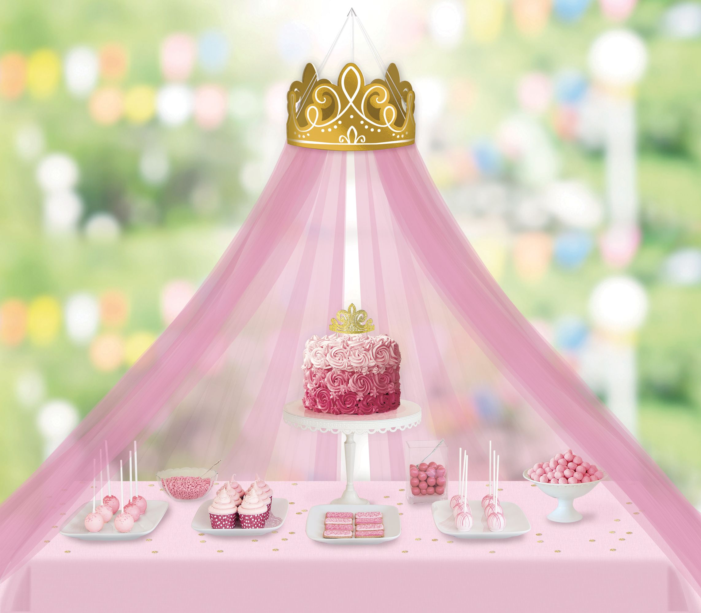 Disney Princess Once Upon a Time Canopy Tulle Decoration, Gold/Pink, 90-inch, 4-pk