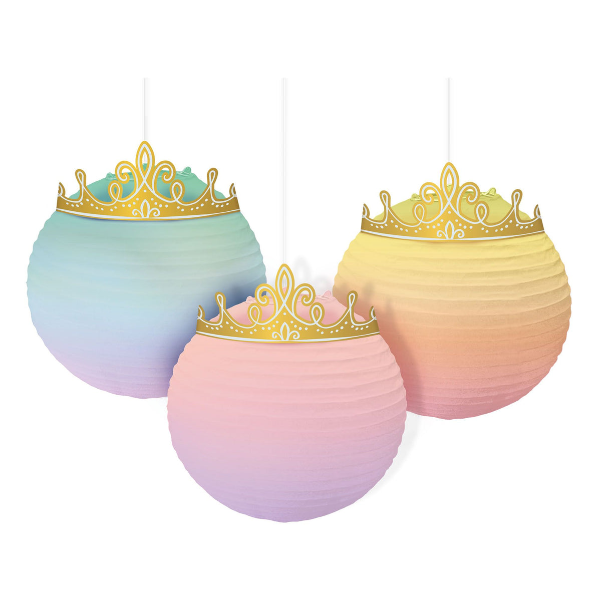 Disney Princess Once Upon A Time Paper Lanterns, Blue/Pink, 9.5-inch, 3-pk