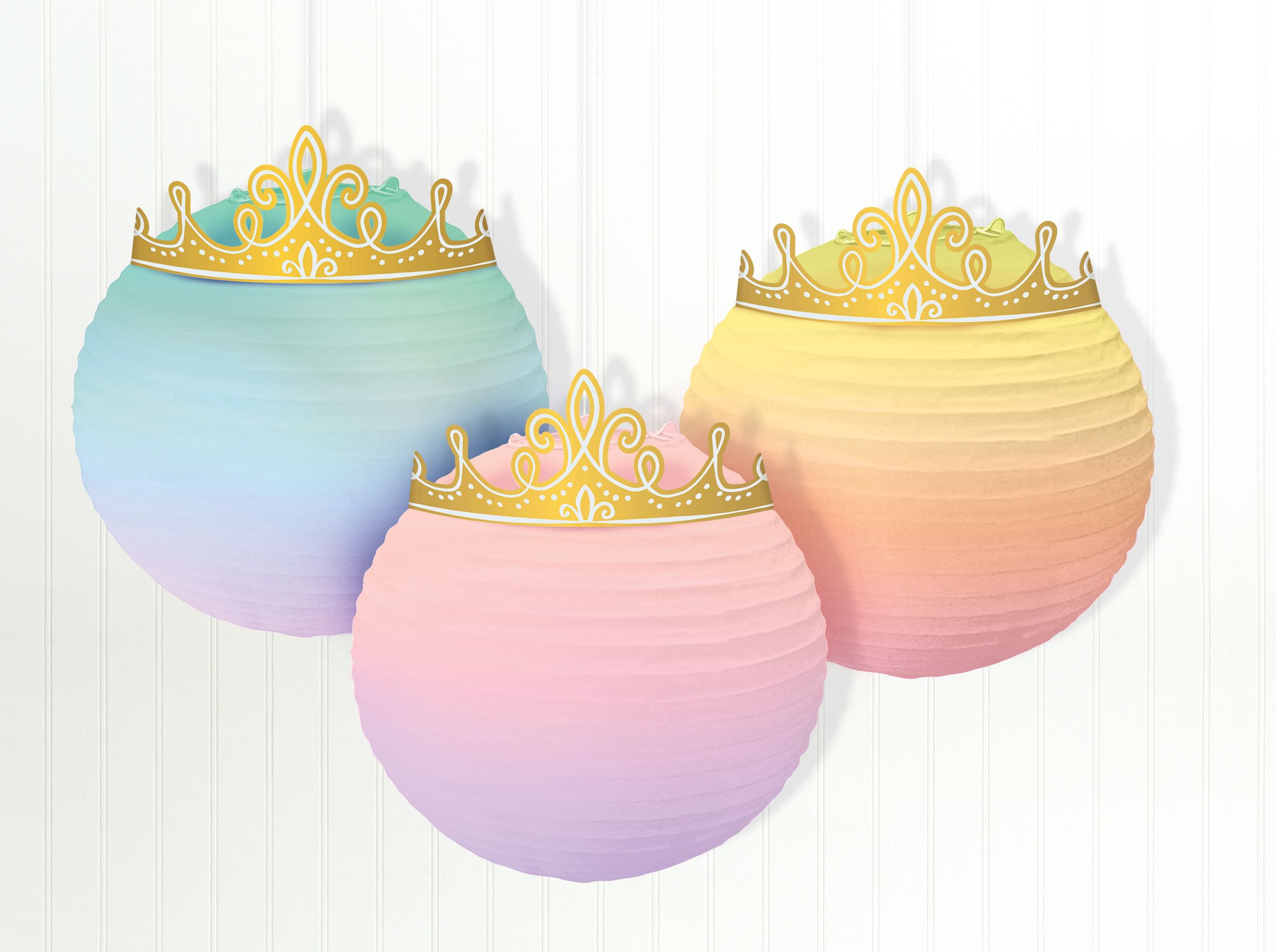Disney Princess Once Upon A Time Paper Lanterns, Blue/Pink, 9.5-inch, 3-pk