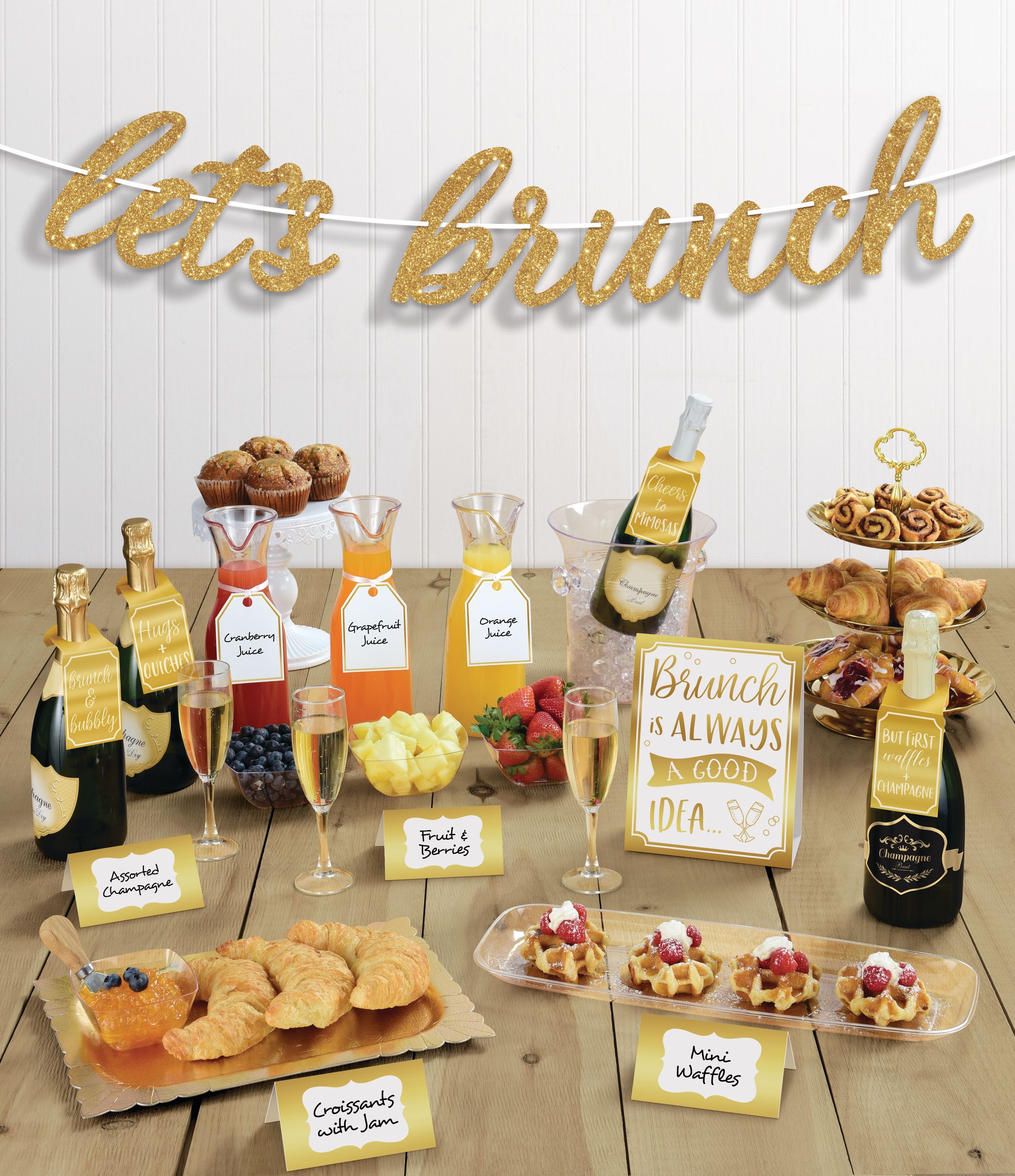 Glitter & Metallic Gold Brunch Buffet Table Decorating Kit