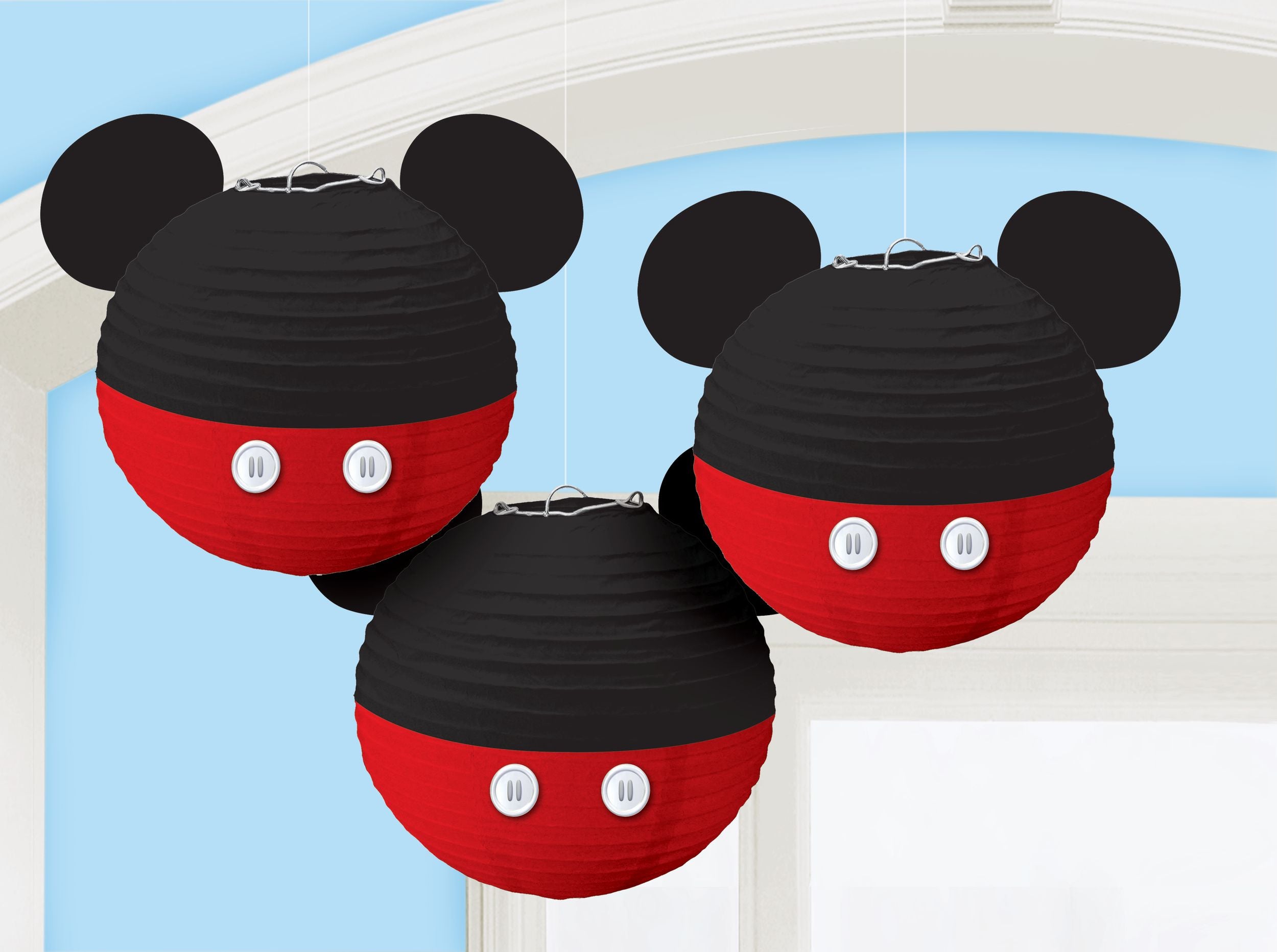 Disney Mickey Mouse Paper Lanterns, Black/Red, 9.5-inch, 3-pk