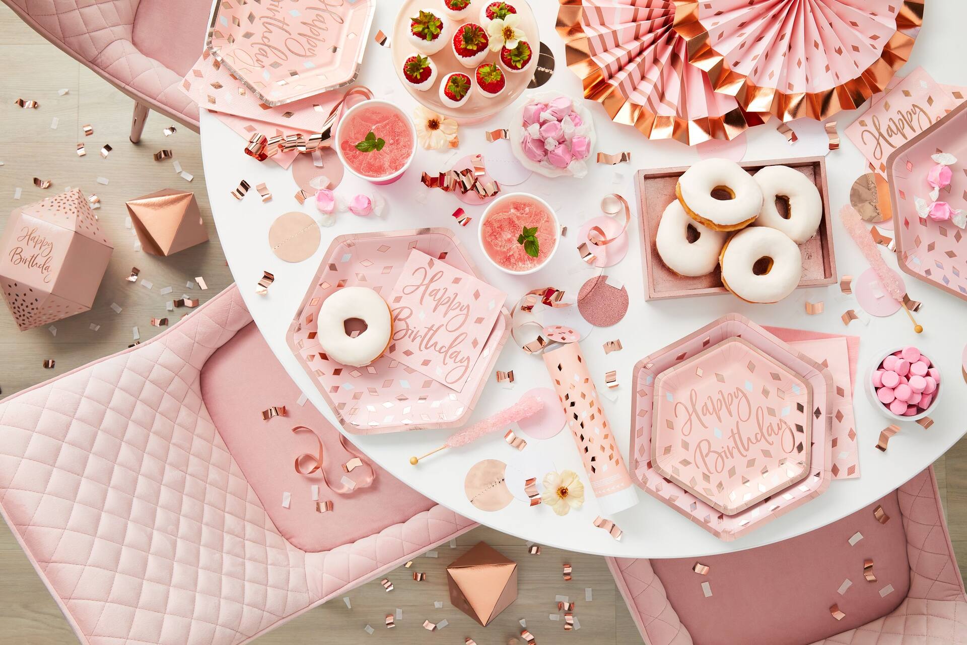 Blush Birthday Decorating Kit, Rose Gold, 14-inch, 12-pk