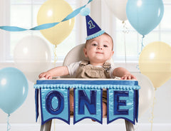 One High Chair Pennant Sign Decoration, Blue, 12-inch