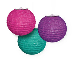 Sparkle Paper Lanterns, Blue/Pink/Purple, 9.5-inch, 3-pk