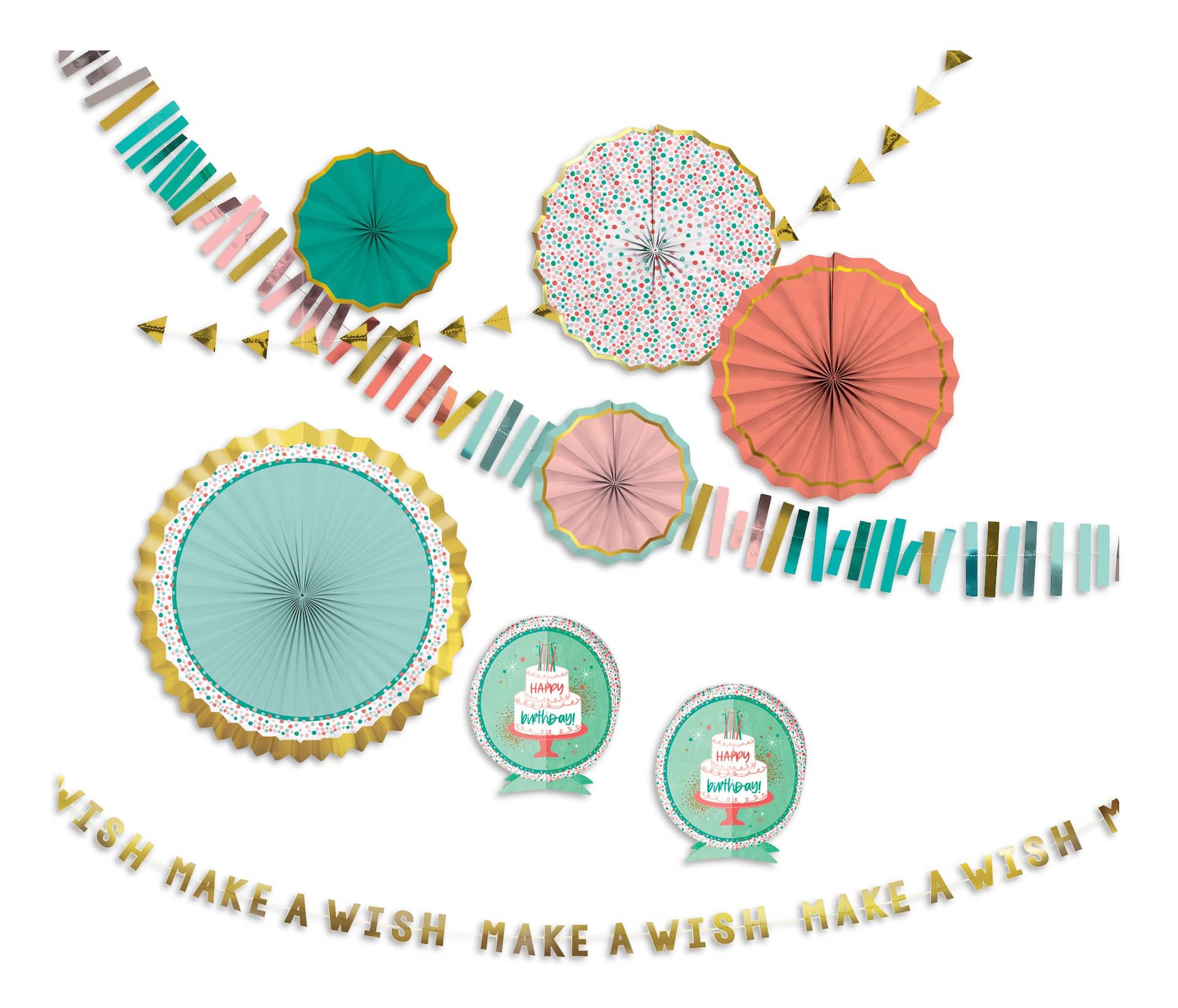 Happy Cake Day Room Decorating Kit, Blue/Pink, 16-inch, 10-pk