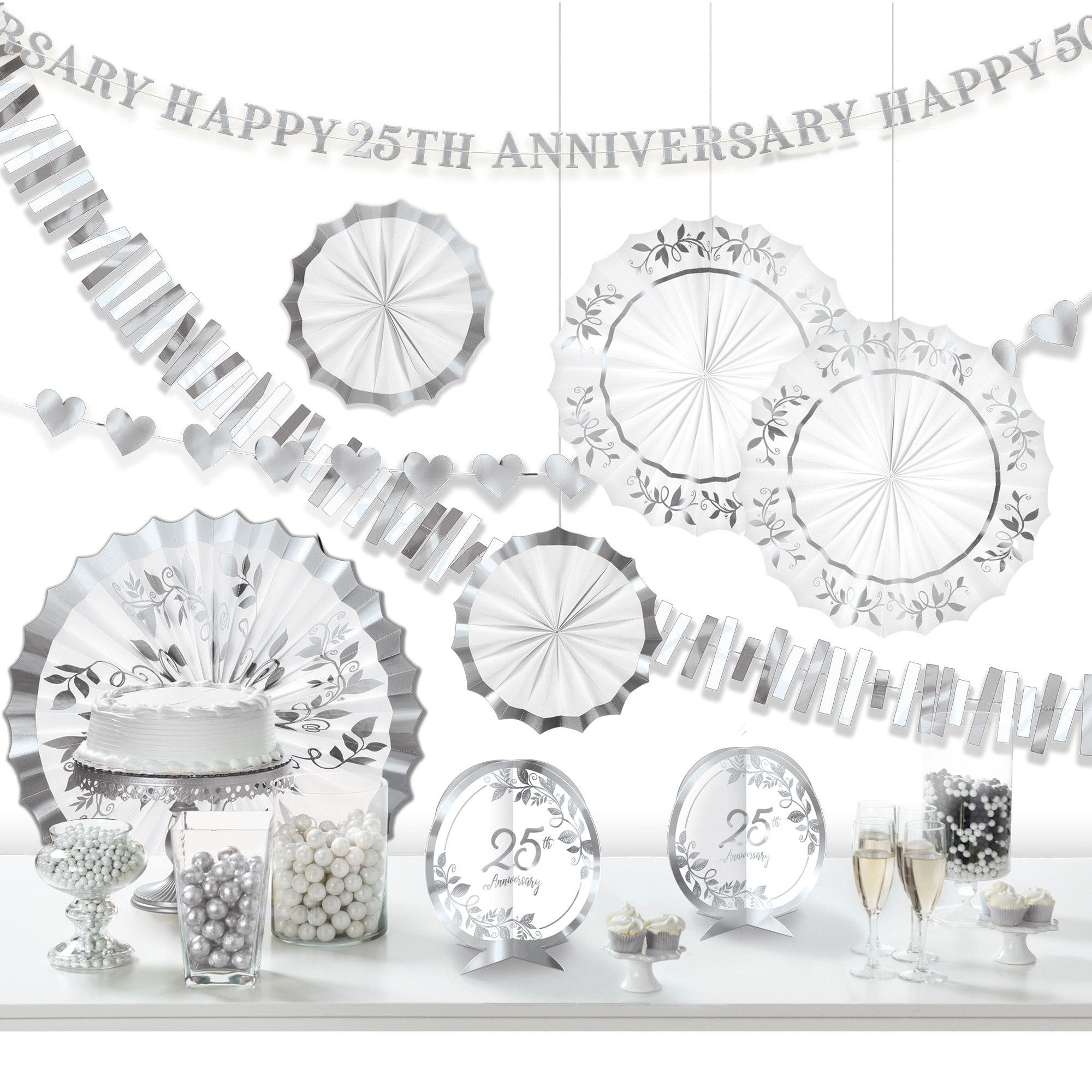 25th Anniversary Decorating Kit, Silver, 14-inch, 10-pk