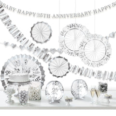 25th Anniversary Decorating Kit, Silver, 14-inch, 10-pk