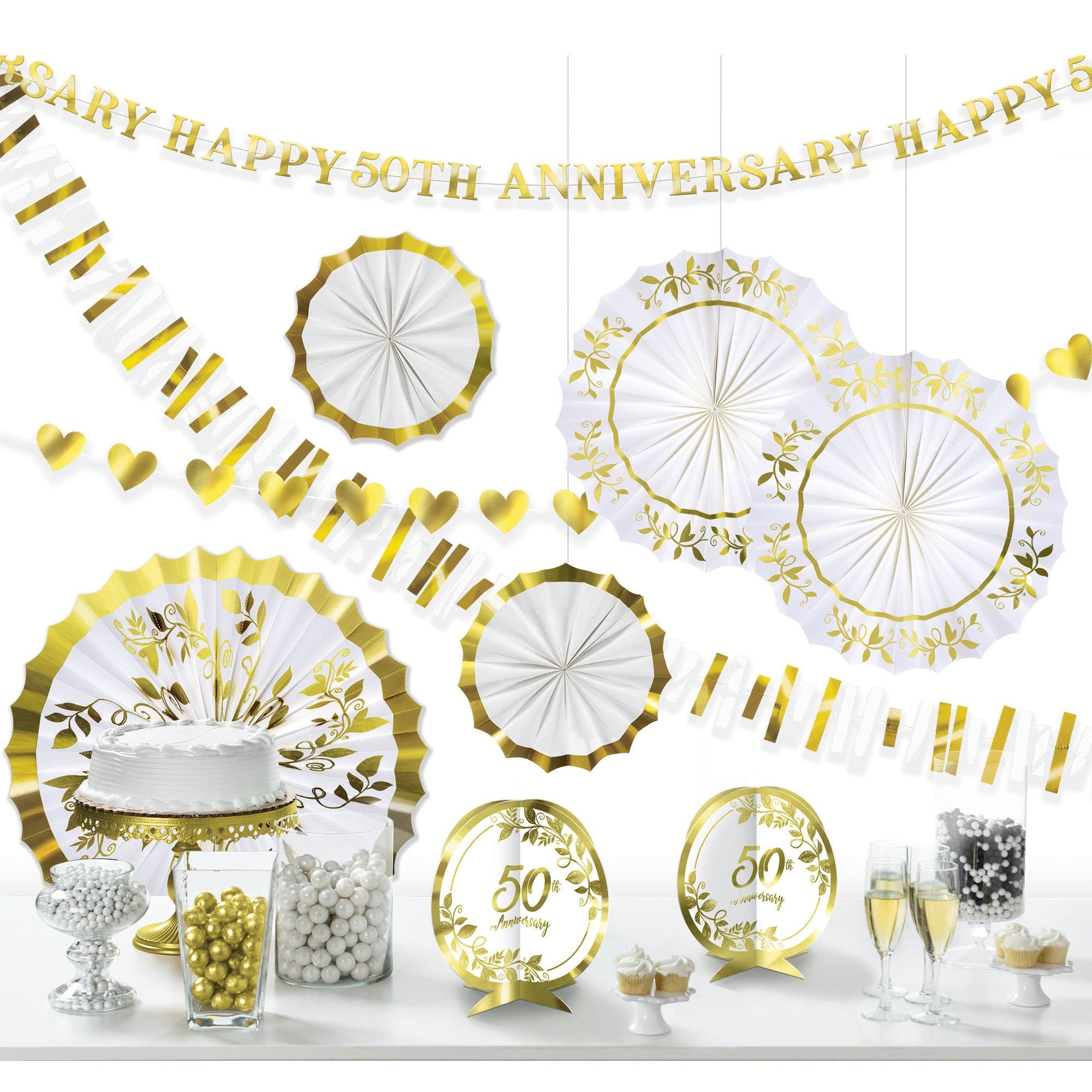 Happy 50th Anniversary Decorating Kit, Gold, 14 inch, 10-pk