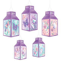 Flutter Butterfly Paper Lantern Decorations, Purple, 9.5-inch, 5-pk