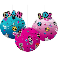L.O.L. Surprise! Glam Paper Lantern Decorations, Pink/Blue, 9.5-inch, 3-pk