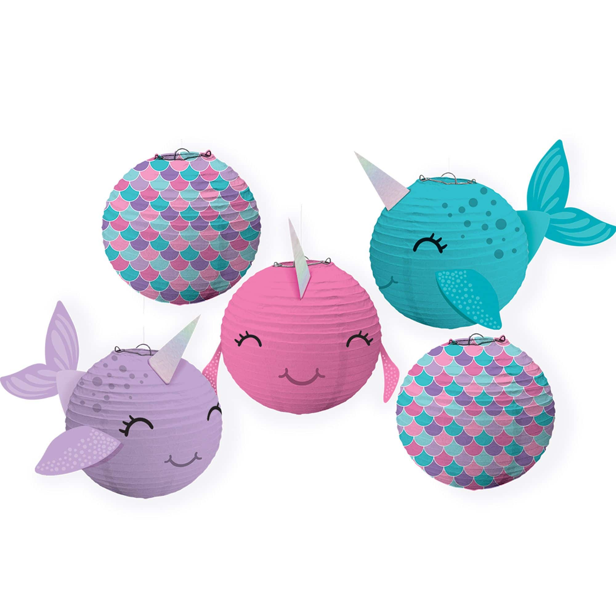 Shimmering Mermaids Paper Lanterns, Pink/Blue/Purple, 8.5-inch, 5-pk