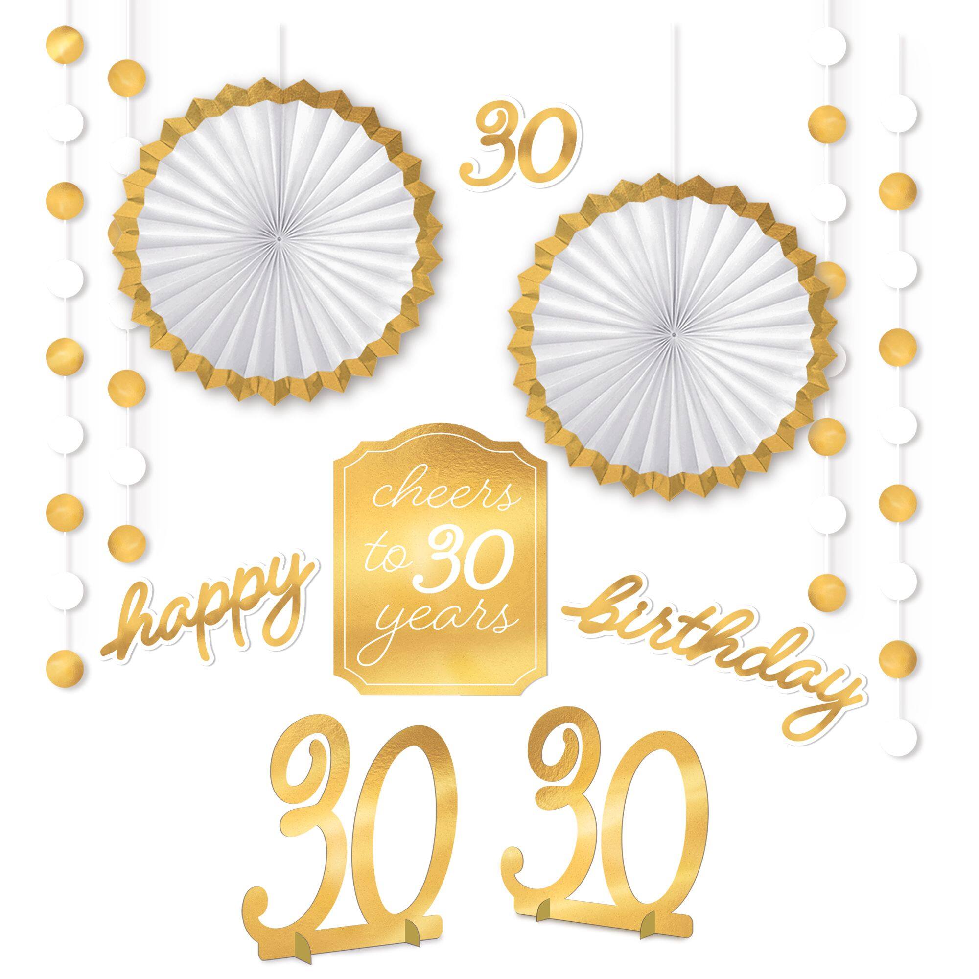 Golden Age 30th Birthday Decorating Kit, Gold/White, 10-inch, 11-pk