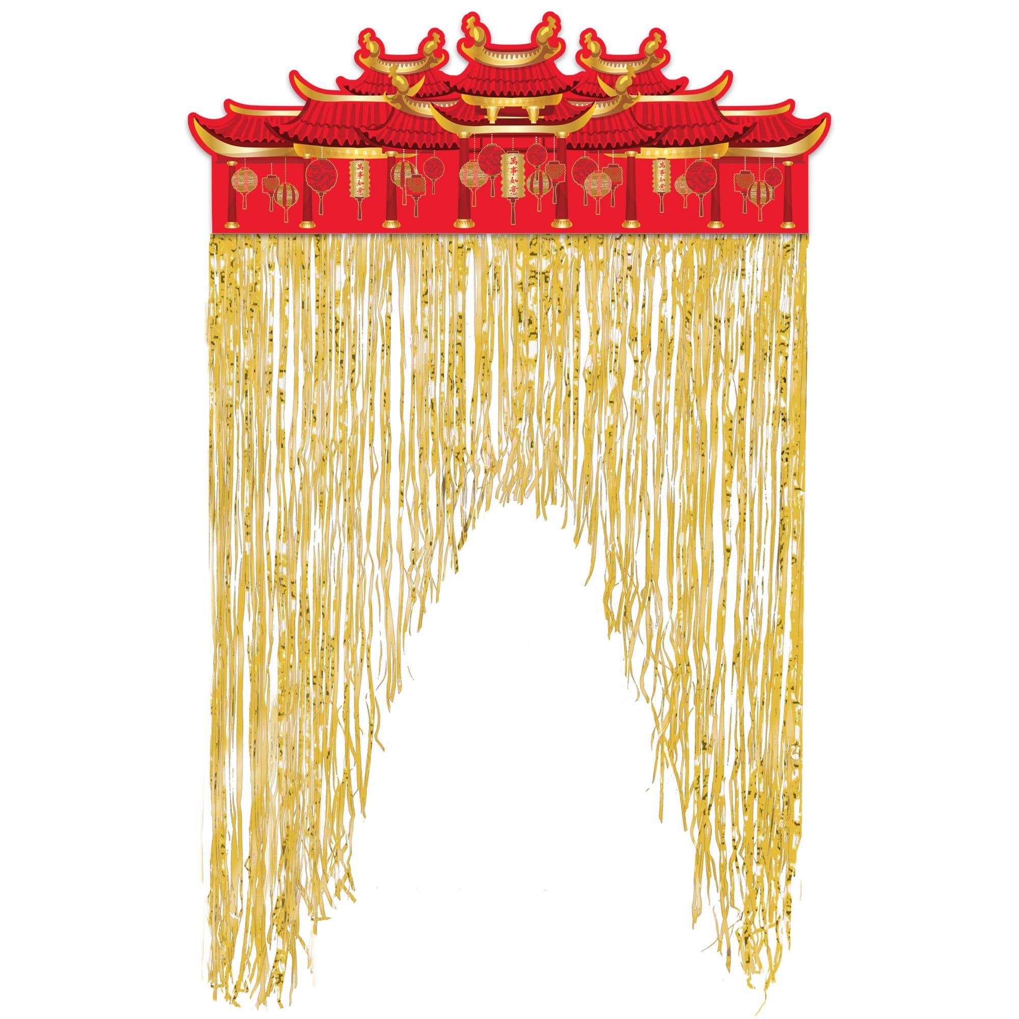 Lunar New Year Fringe Door Curtain, Red/Gold, 12.5-inch