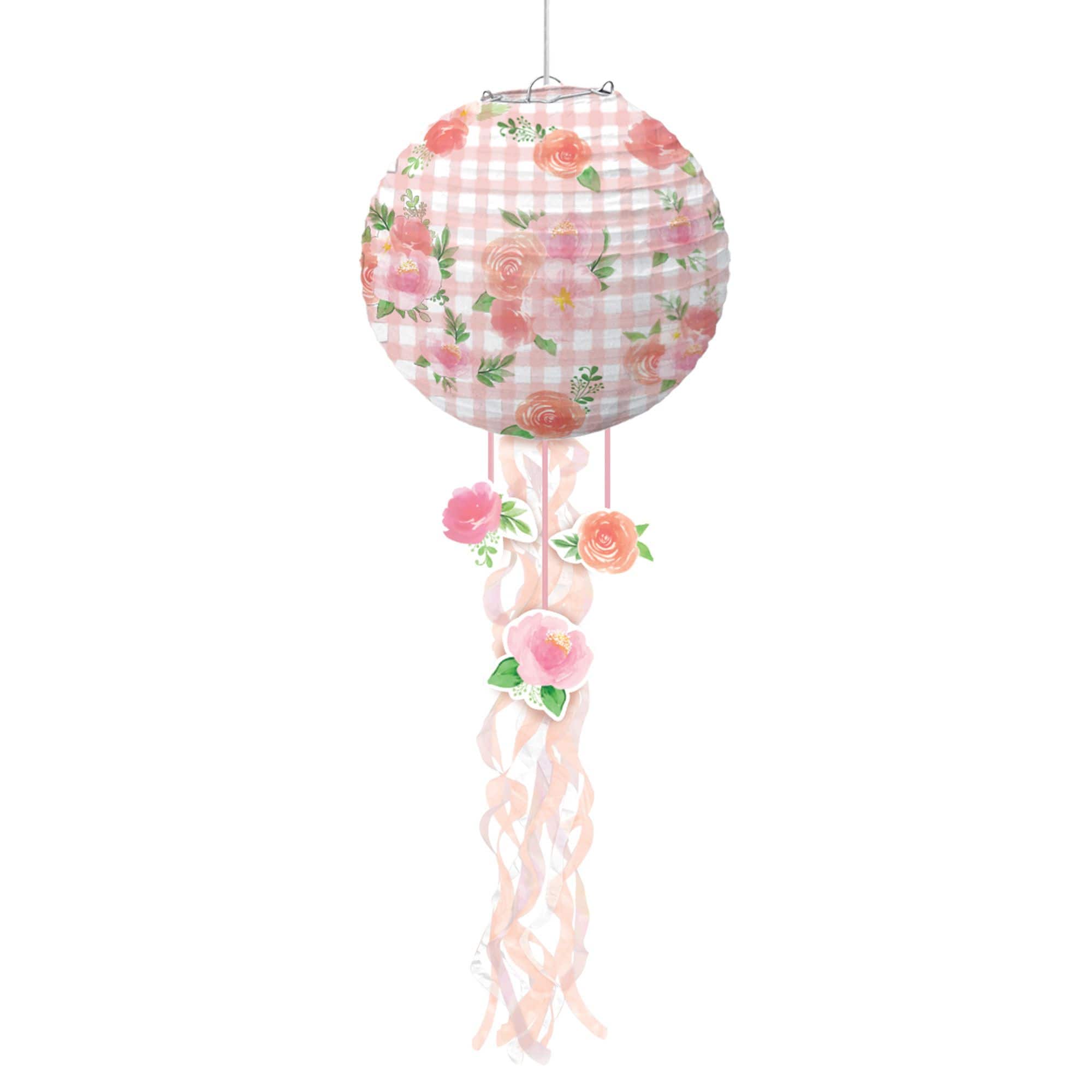 Floral Baby Paper Lanterns, Pink, Plaid, 12-inch, 3-pk