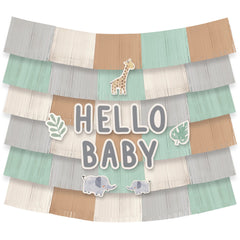 Jungle Baby Hello Baby Fringe Garland Banner, Green/Brown, 5.5-inch