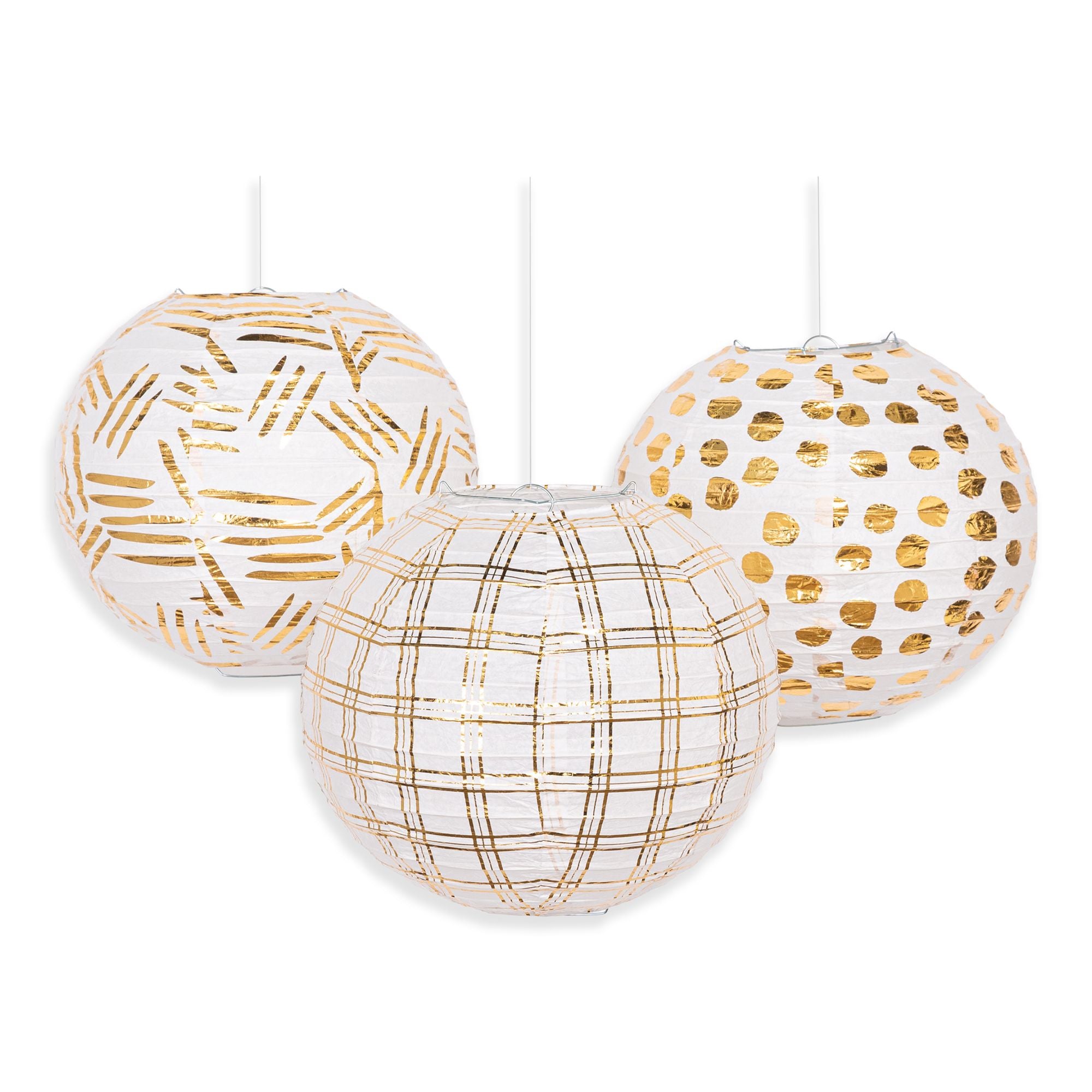 Gold Motif Paper Lantern Hanging Decorations, 9.5-inch, 3-Pack