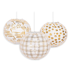 Gold Motif Paper Lantern Hanging Decorations, 9.5-inch, 3-Pack