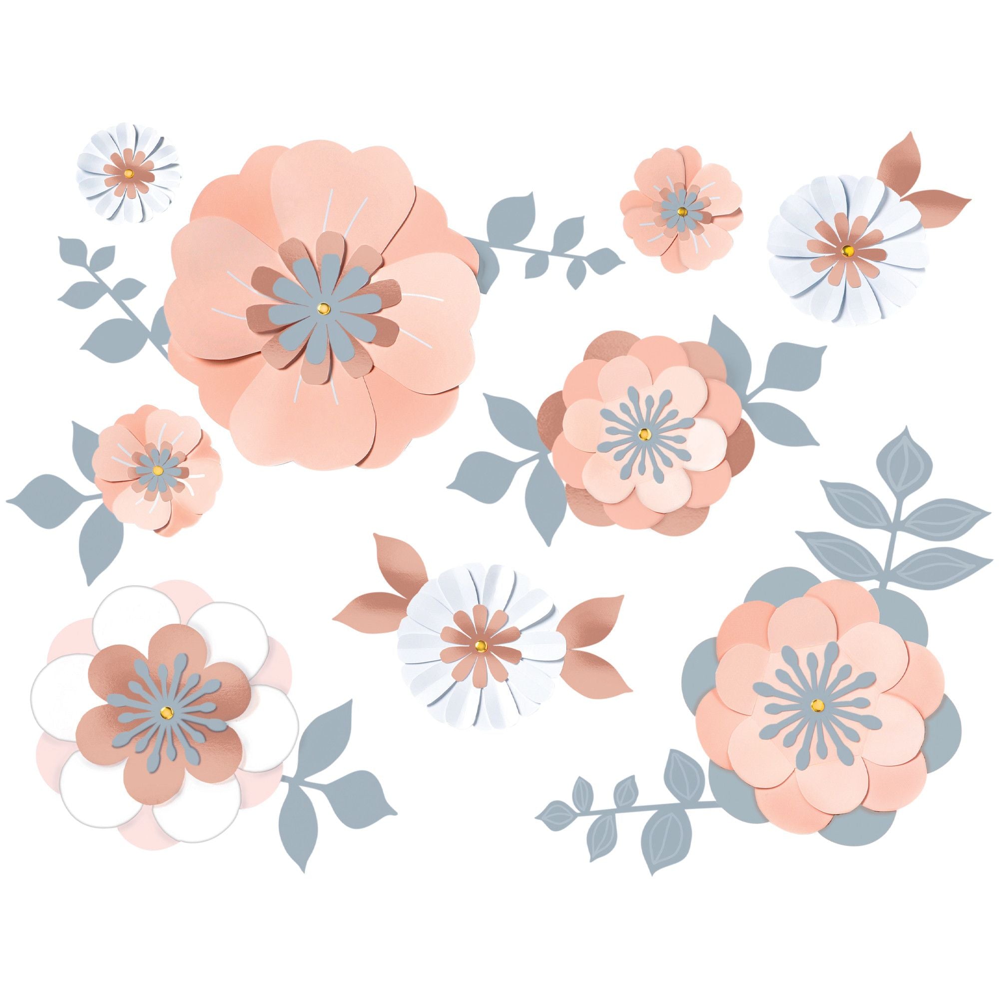 Rose Gold Floral Baby Wall Cutout Decorations, 13-inch, 20-pk