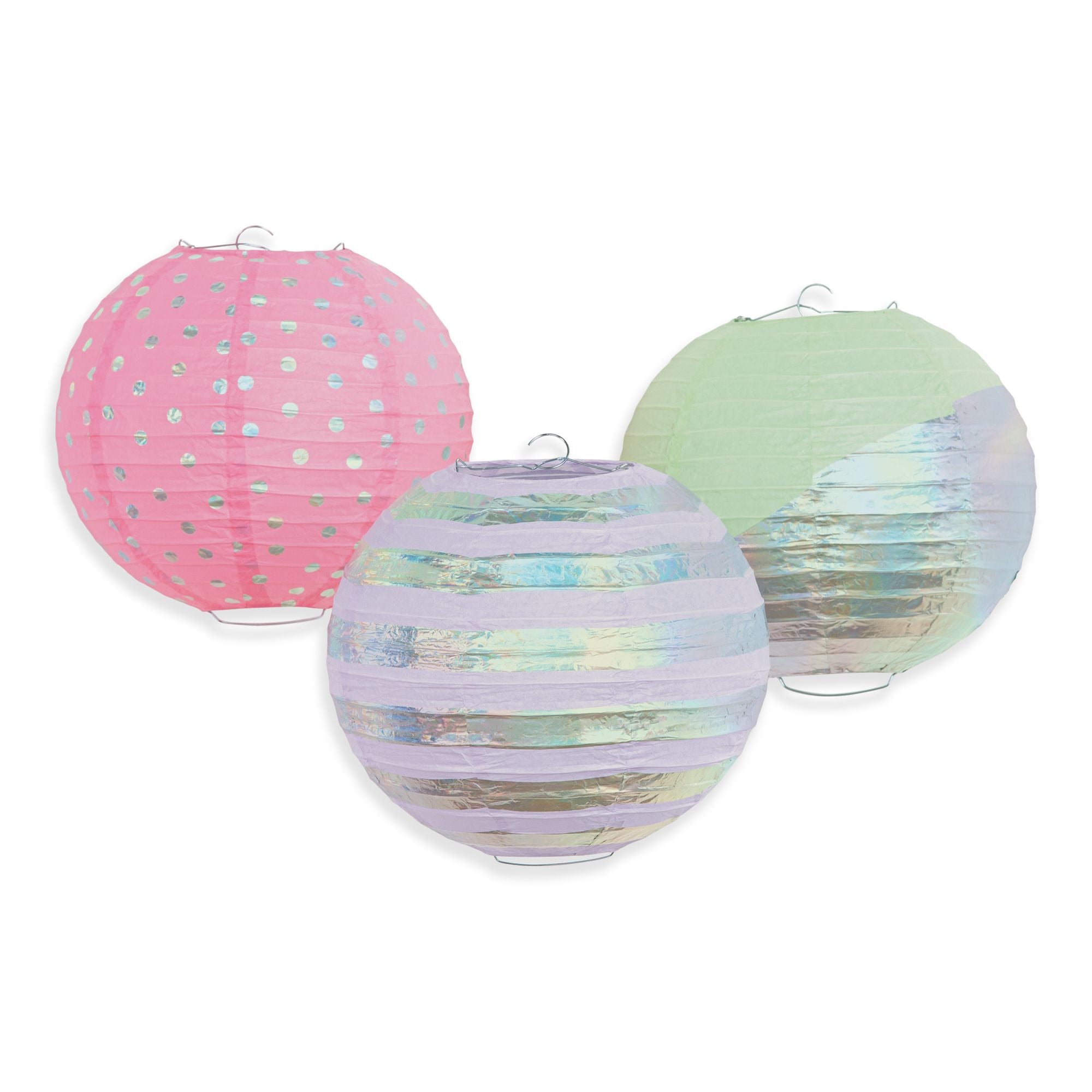 Opalescent Paper Lanterns, Assorted Colors, 9.5-inch, 3-pack