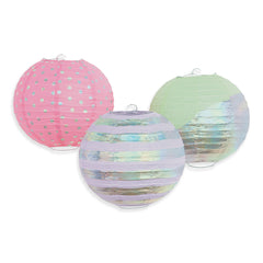 Opalescent Paper Lanterns, Assorted Colors, 9.5-inch, 3-pack