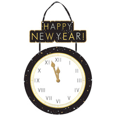 Happy New Year Countdown to Midnight Hanging Sign, Black/Gold, 20.5-inch