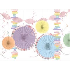 Pastel Paper & Gold Decorating Kit - 14-Piece Set for Events