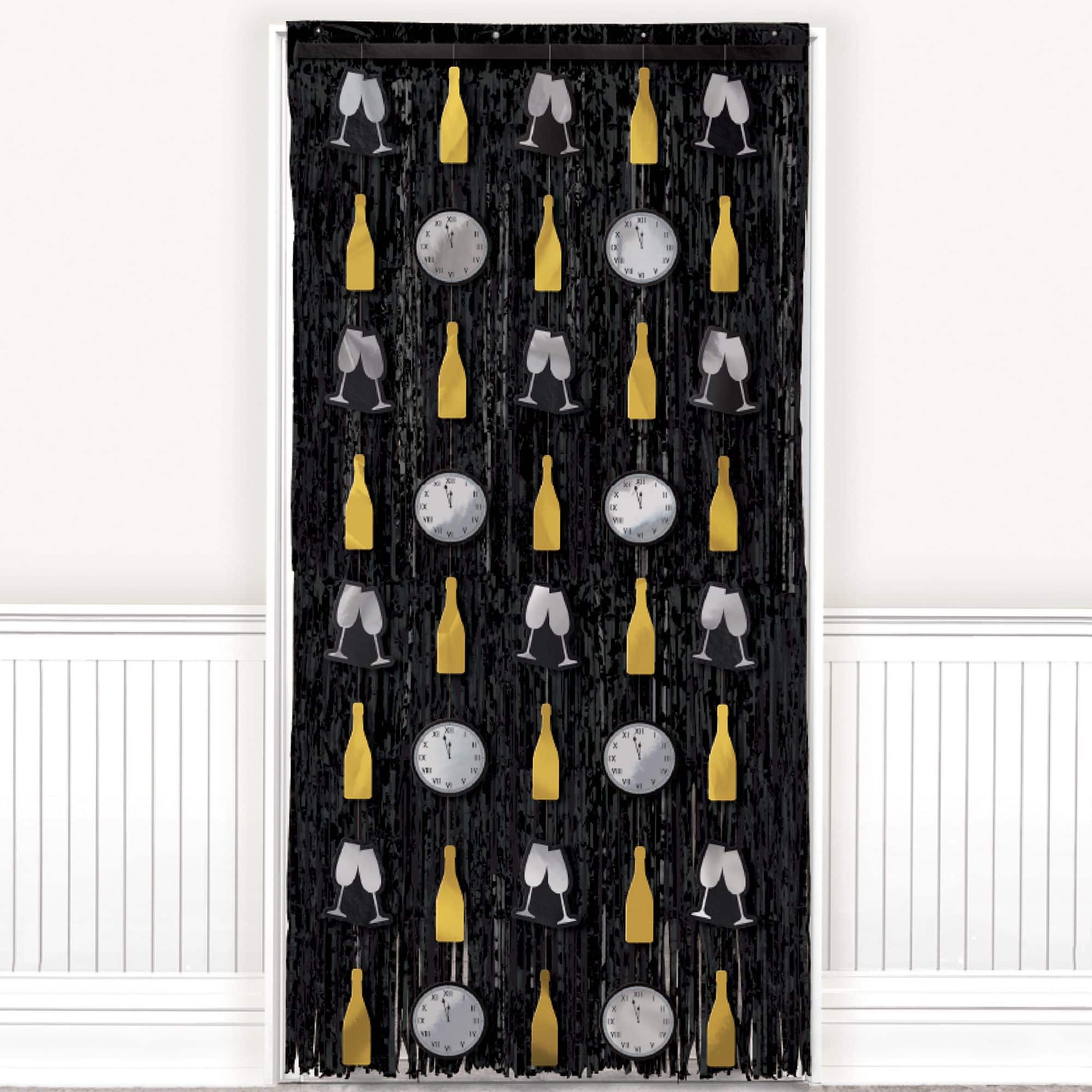New Year's Two-Piece Door Curtain Decor Set, Black/Silver/Gold