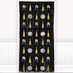 New Year's Two-Piece Door Curtain Decor Set, Black/Silver/Gold