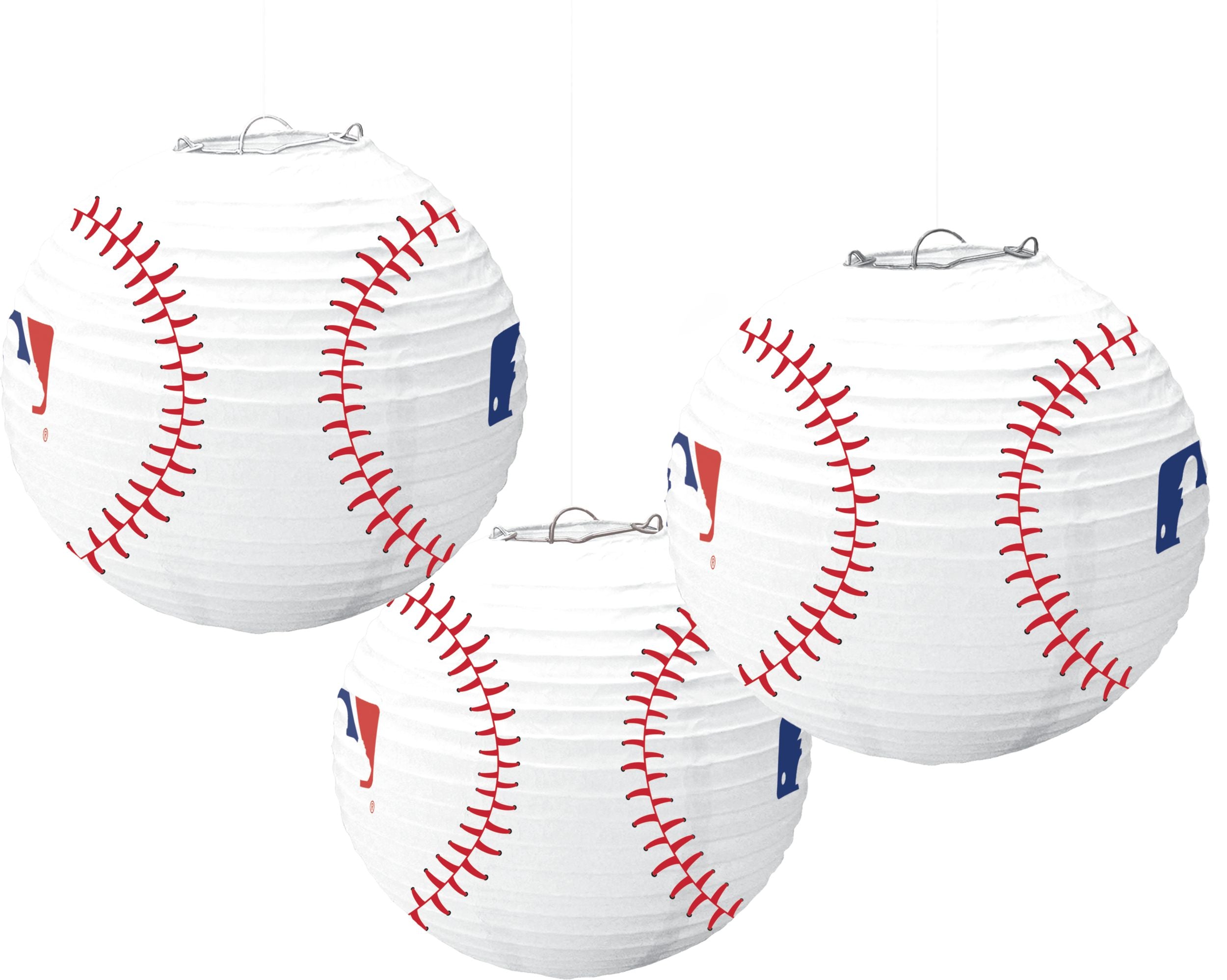 MLB Paper Lantern Hanging Decorations, White/Red, 9.5-inch, 3-pk
