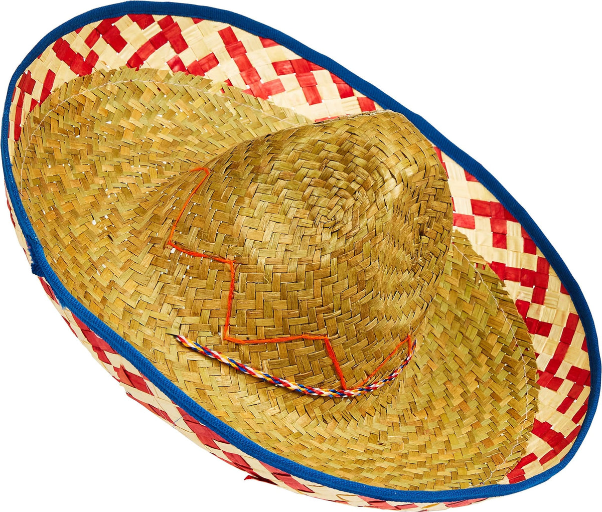 Fiesta Sombrero Straw Hat, Tan/Red, One Size, Wearable Costume Accessory
