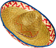 Fiesta Sombrero Straw Hat, Tan/Red, One Size, Wearable Costume Accessory