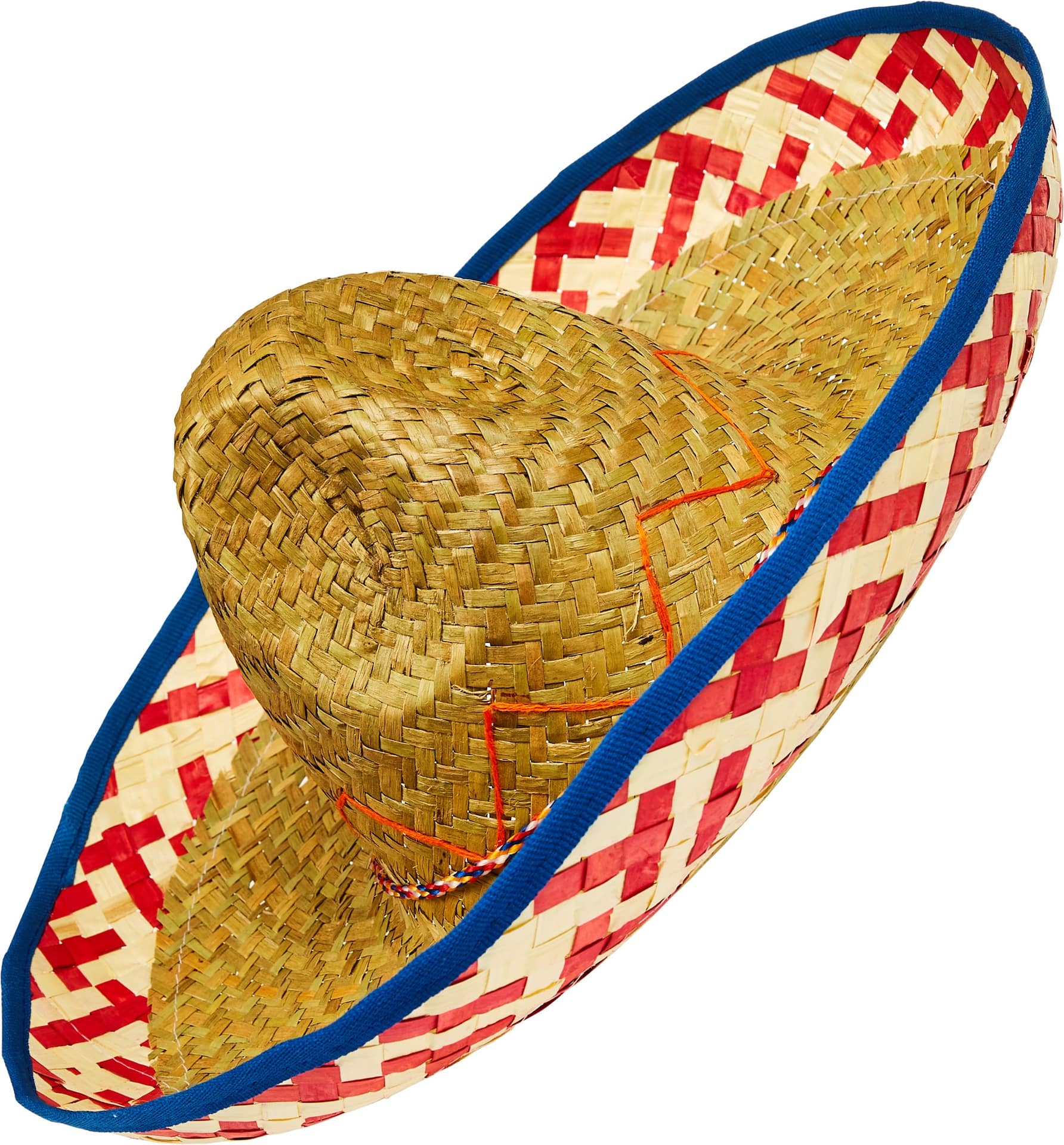 Fiesta Sombrero Straw Hat, Tan/Red, One Size, Wearable Costume Accessory