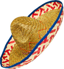 Fiesta Sombrero Straw Hat, Tan/Red, One Size, Wearable Costume Accessory