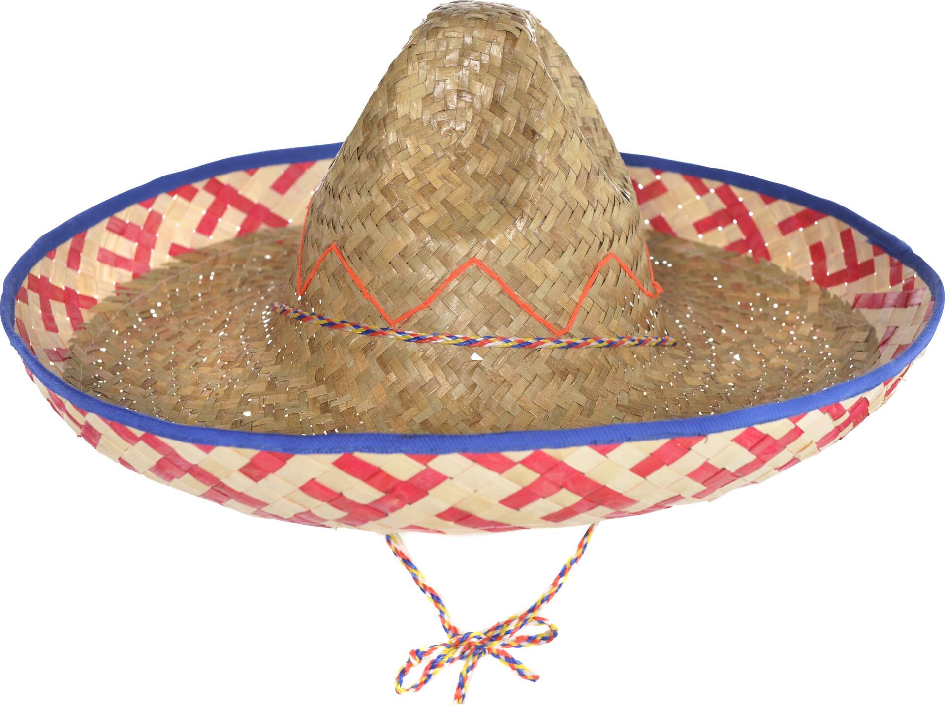 Fiesta Sombrero Straw Hat, Tan/Red, One Size, Wearable Costume Accessory