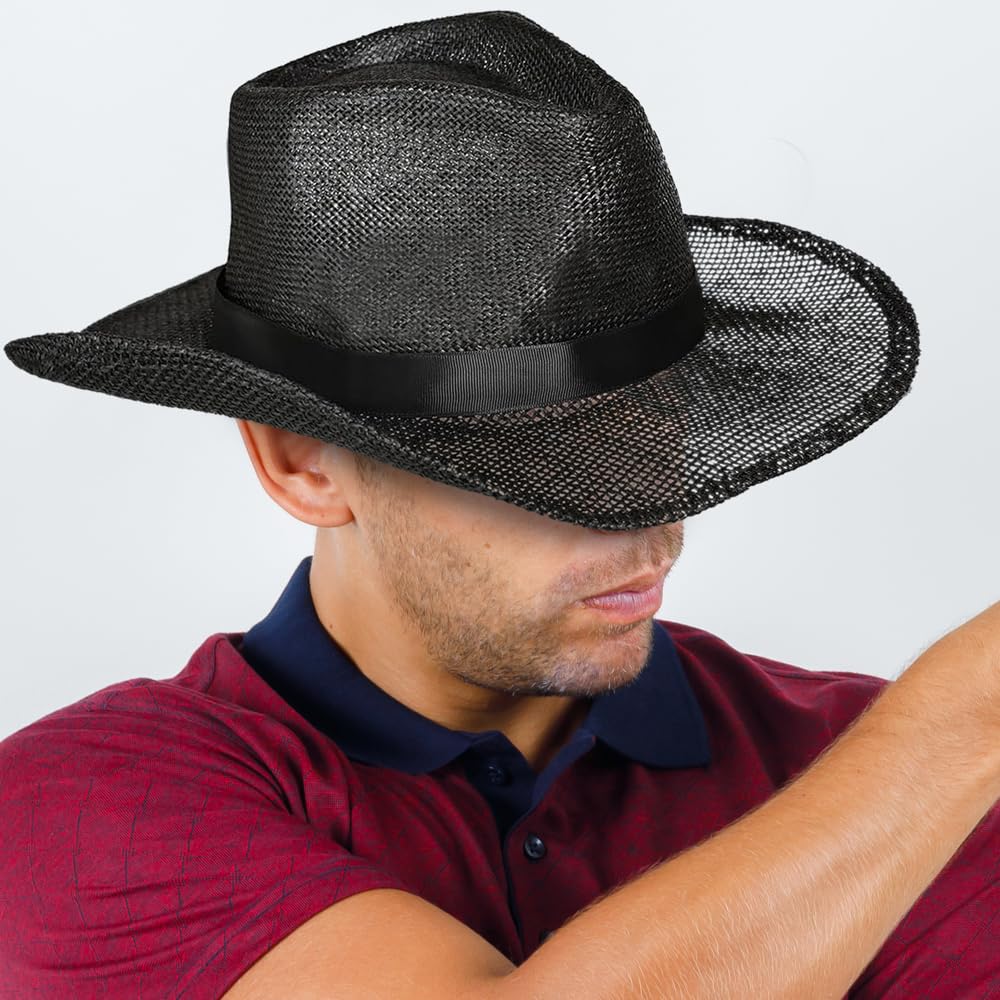 Black Straw Cowboy Hat - Classic Western Costume Accessory