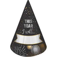 Silver & Gold Fill-In Resolution Party Hats, 8-pk