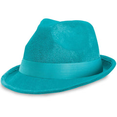 Glitter Fabric Fedora Hat, Blue, One Size