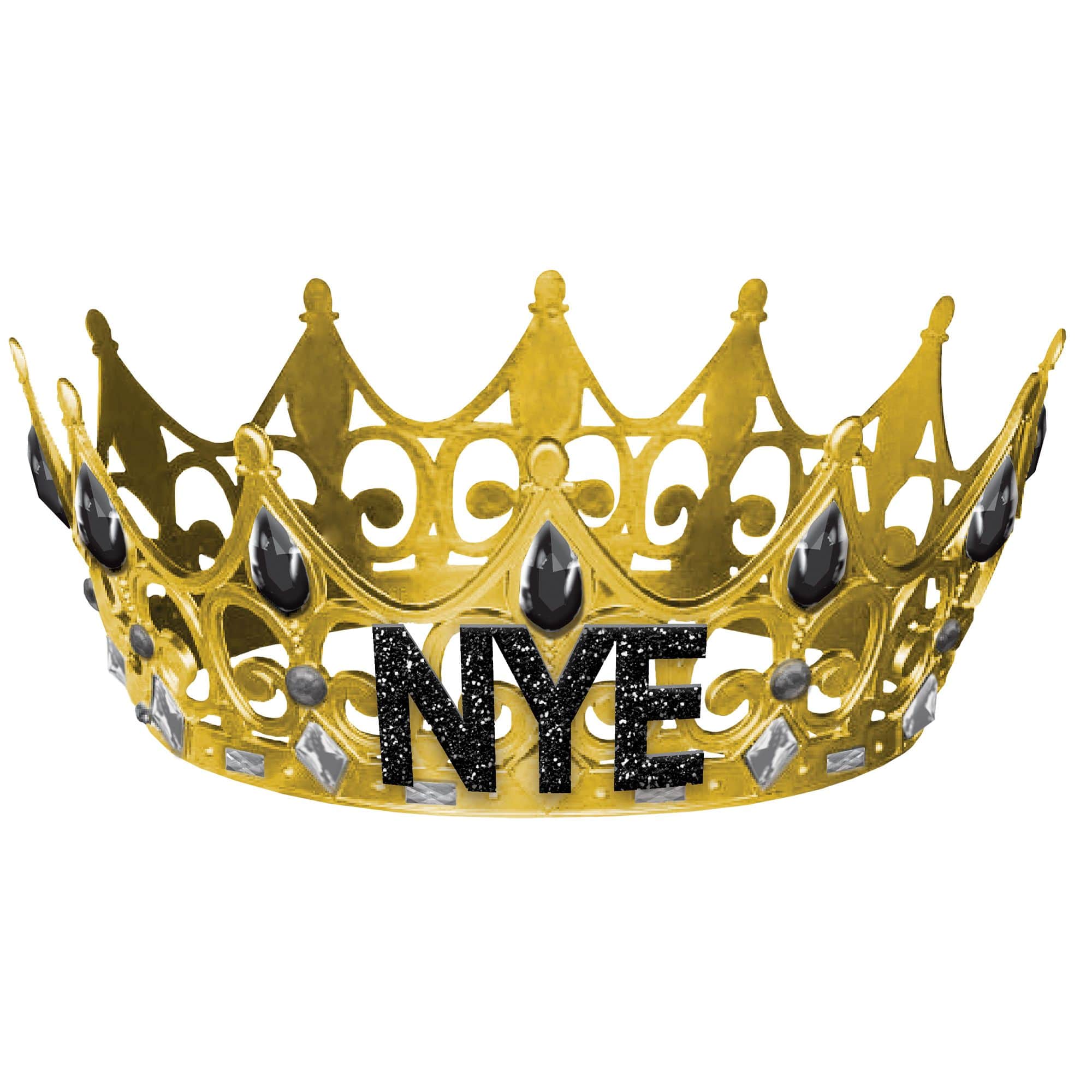 NYE Bejeweled Tiara Crown, Gold/Black, One Size