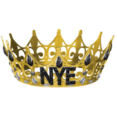 NYE Bejeweled Tiara Crown, Gold/Black, One Size