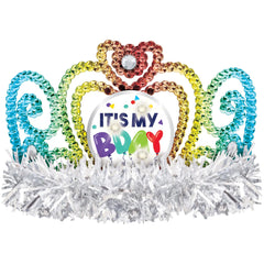 Grey "It's My Bday" Light Up Tinsel Tiara, One Size