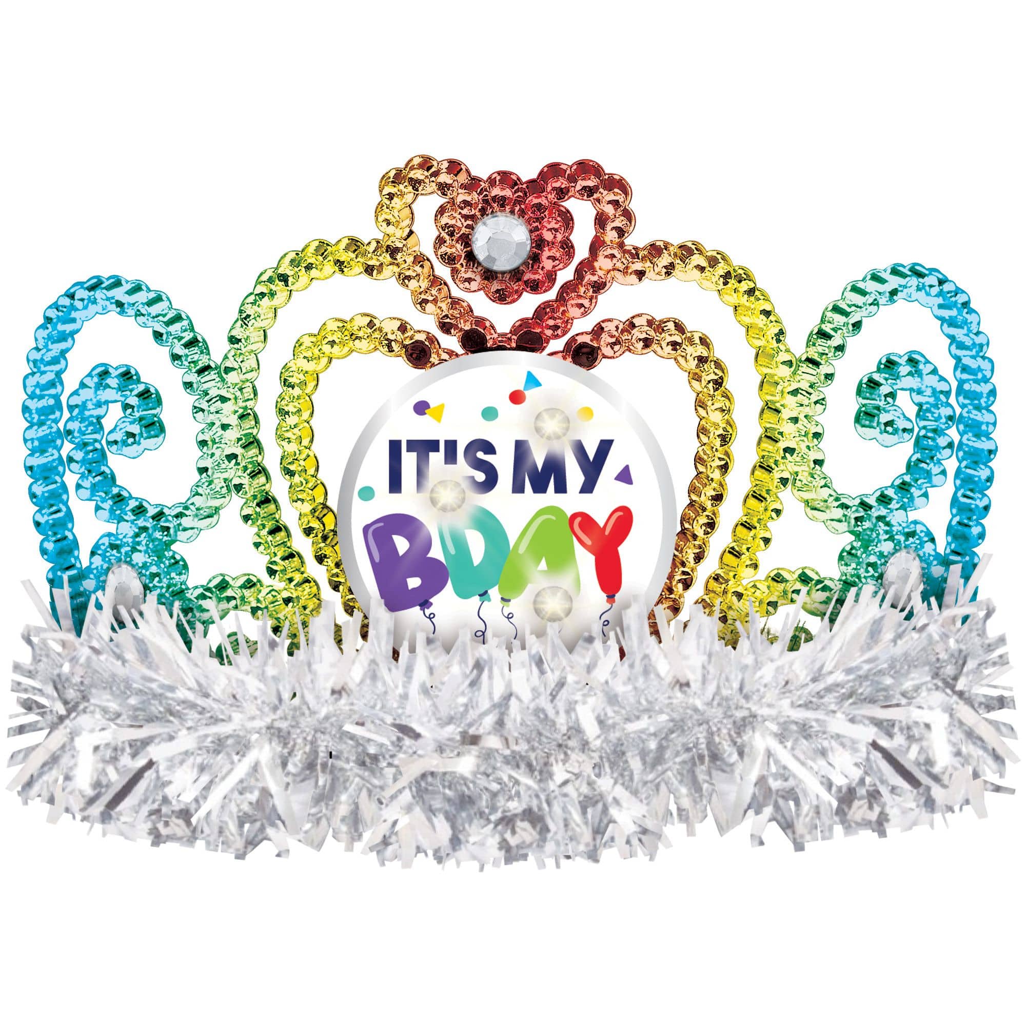 Grey "It's My Bday" Light Up Tinsel Tiara, One Size