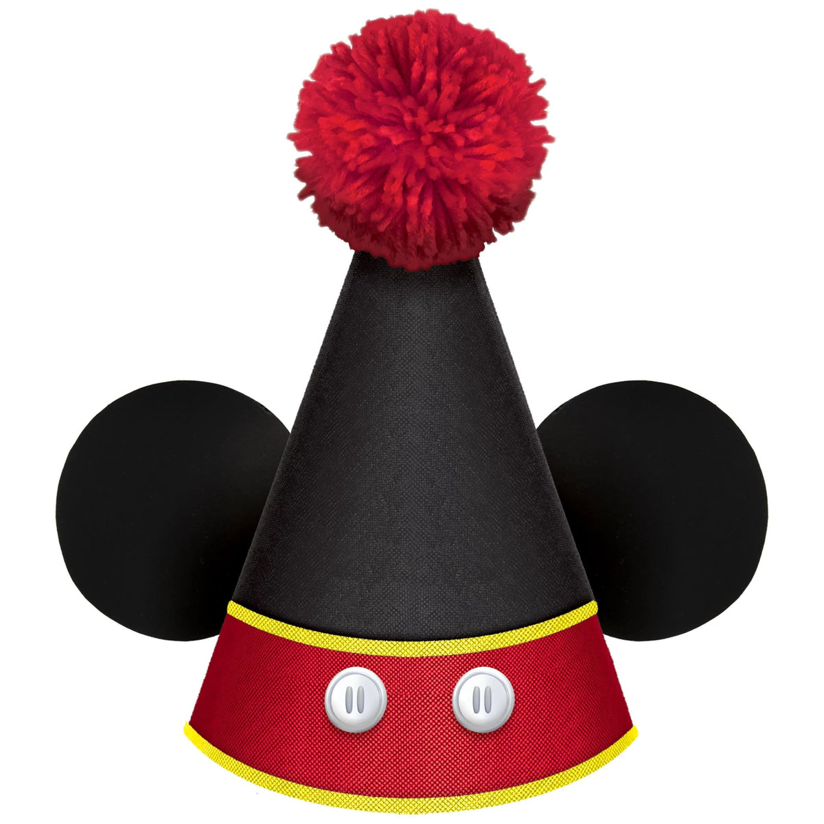 Disney Mickey Mouse Cone Party Hat with Ears, Red/Black, One Size