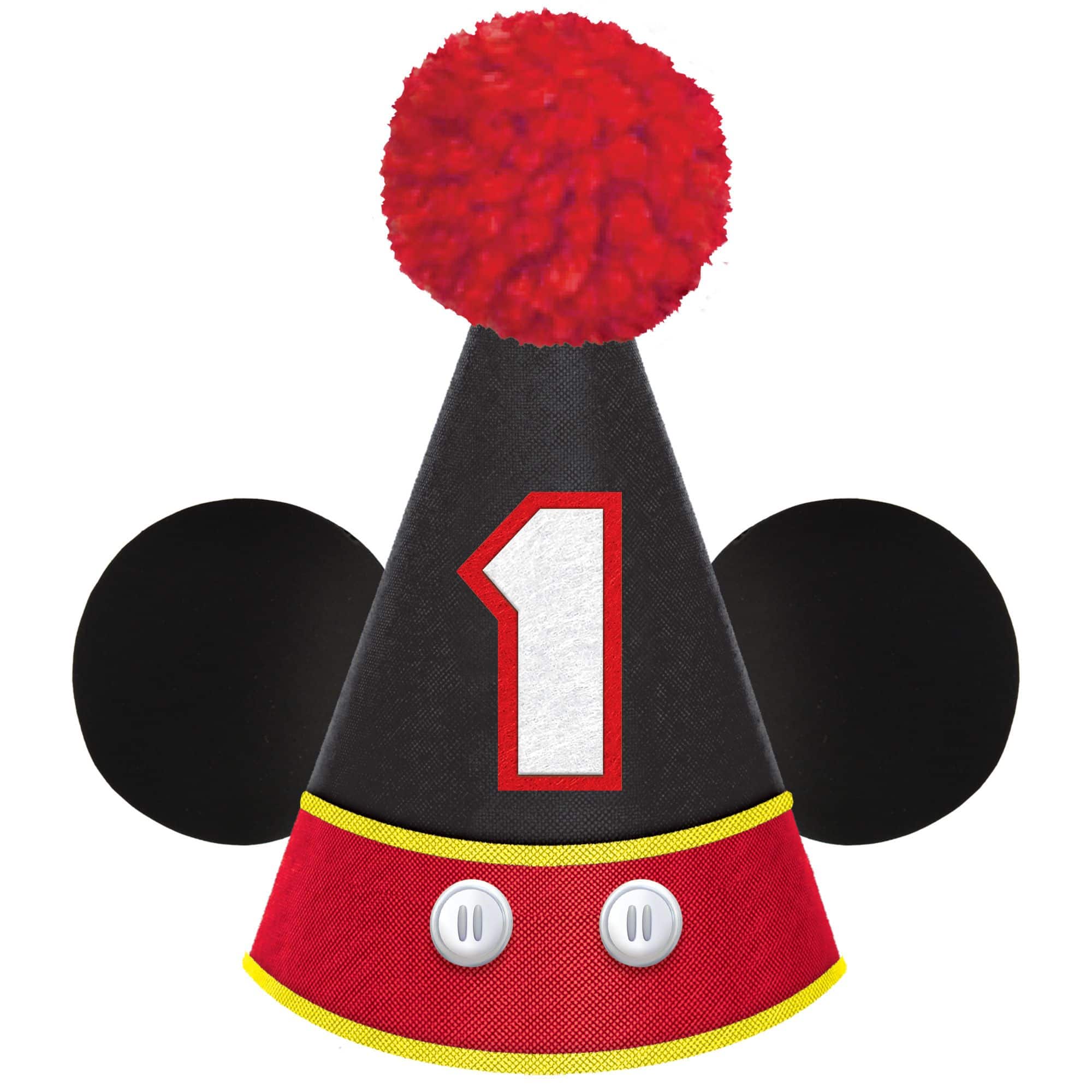 Disney Mickey Mouse Cone Party Hat with Ears, Red/Black, One Size