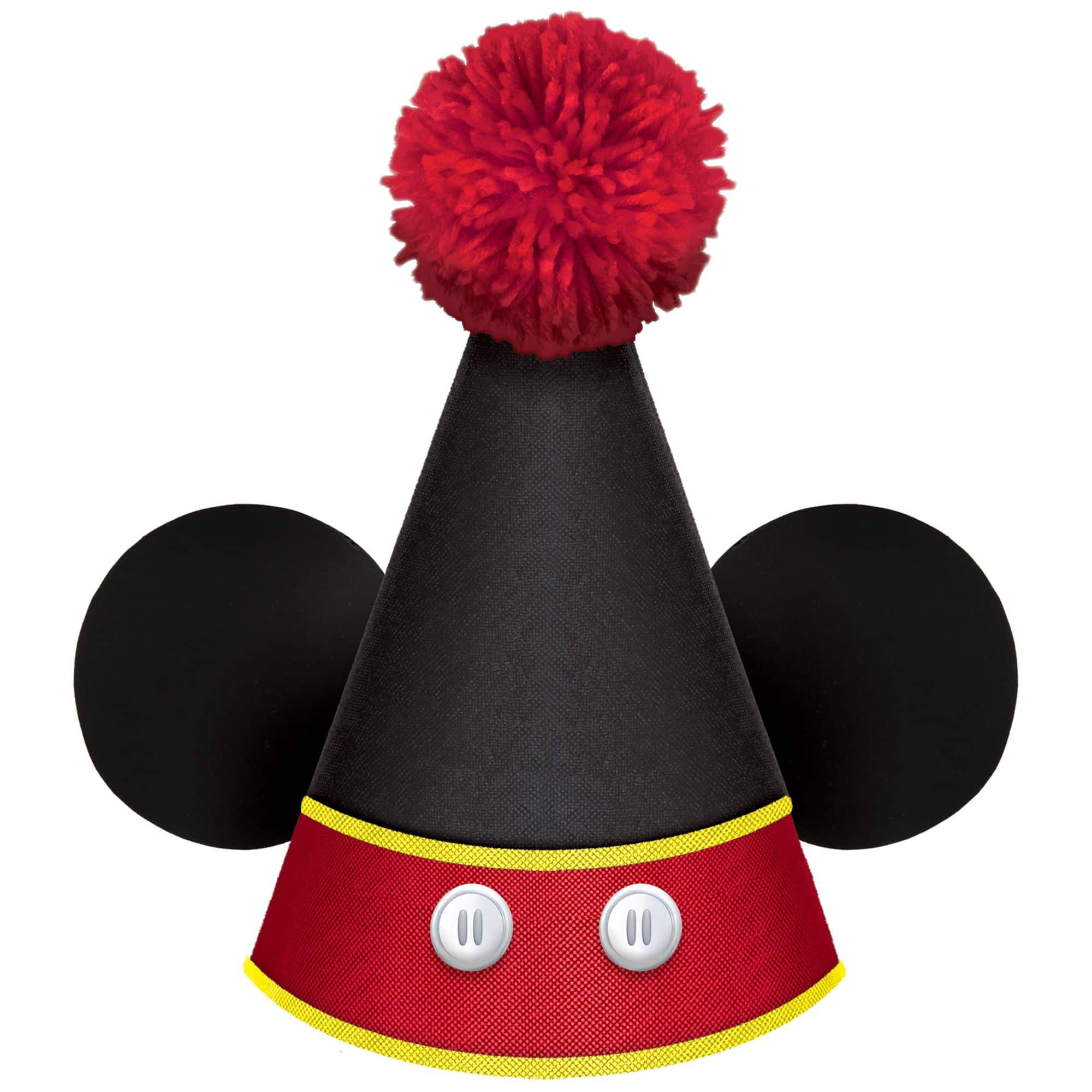 Disney Mickey Mouse Cone Party Hat with Ears, Red/Black, One Size