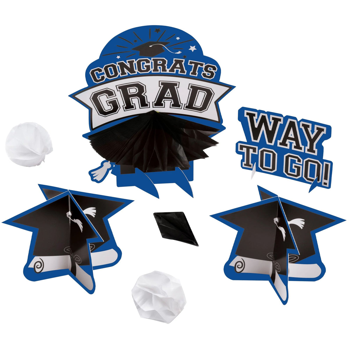 Grad Themed Table Decorating Kit for Graduation Party, Blue, 7-pc