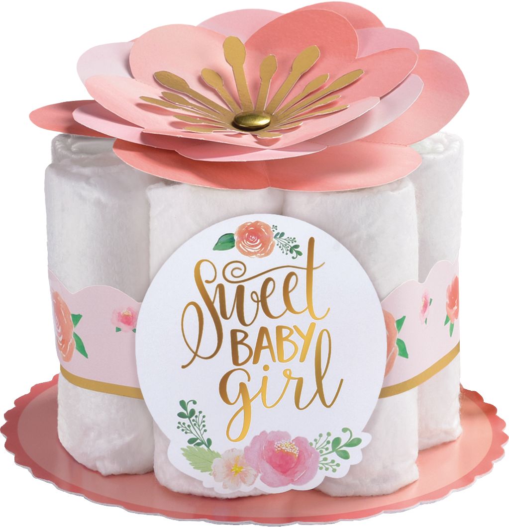 Floral Baby Girl Diaper Centerpiece, Pink, 10-inch, 6-pk