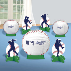 MLB Rawlings Sign Table Centerpiece Decorations, White/Blue, 9.5-inch, 7-pk